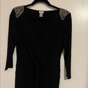 Cache Black Dress with Silver Embellished Shoulders